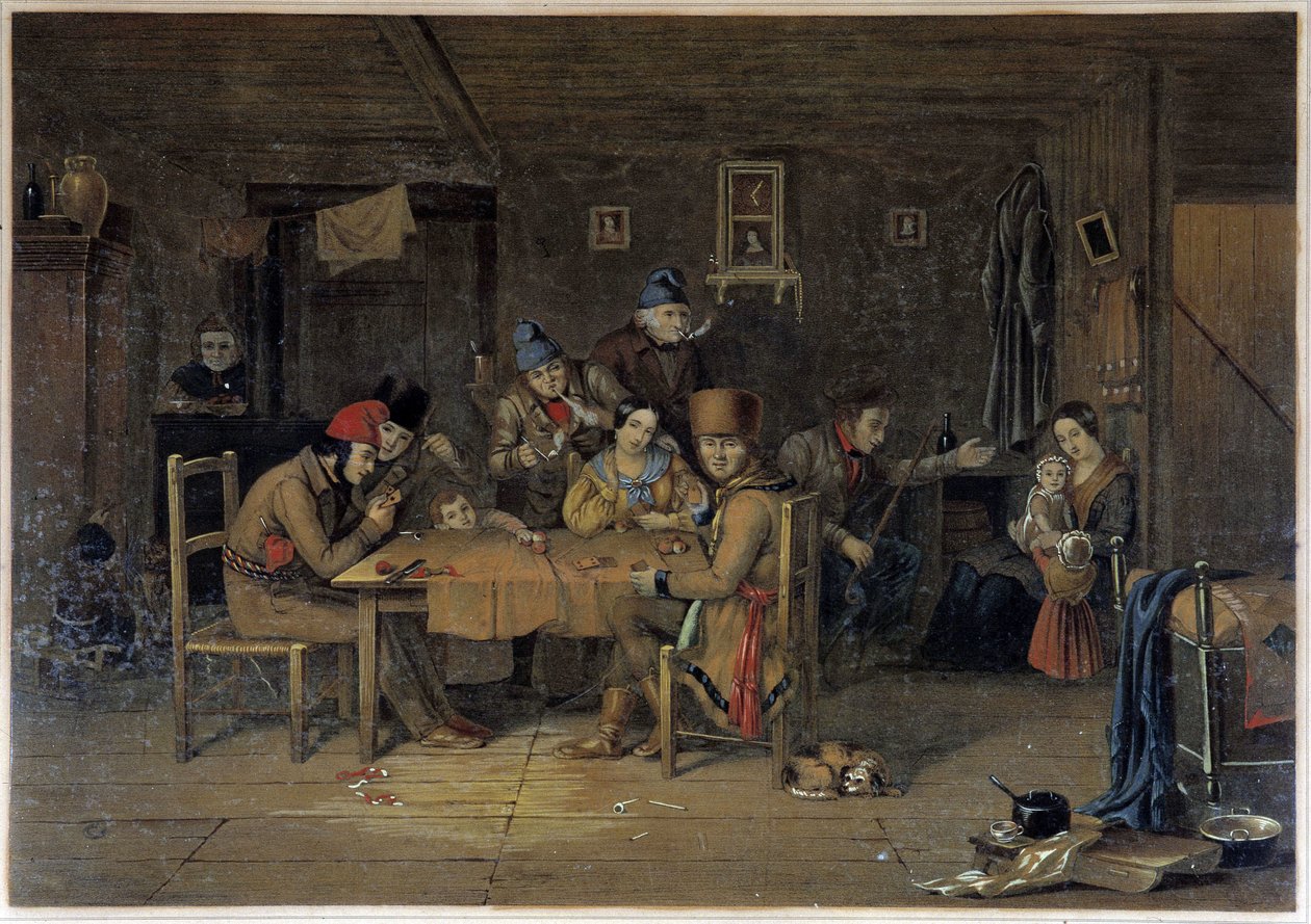 Francuscy osadnicy w Kanadzie gra w karty - obraz Krieghoff autorstwa Cornelius Krieghoff