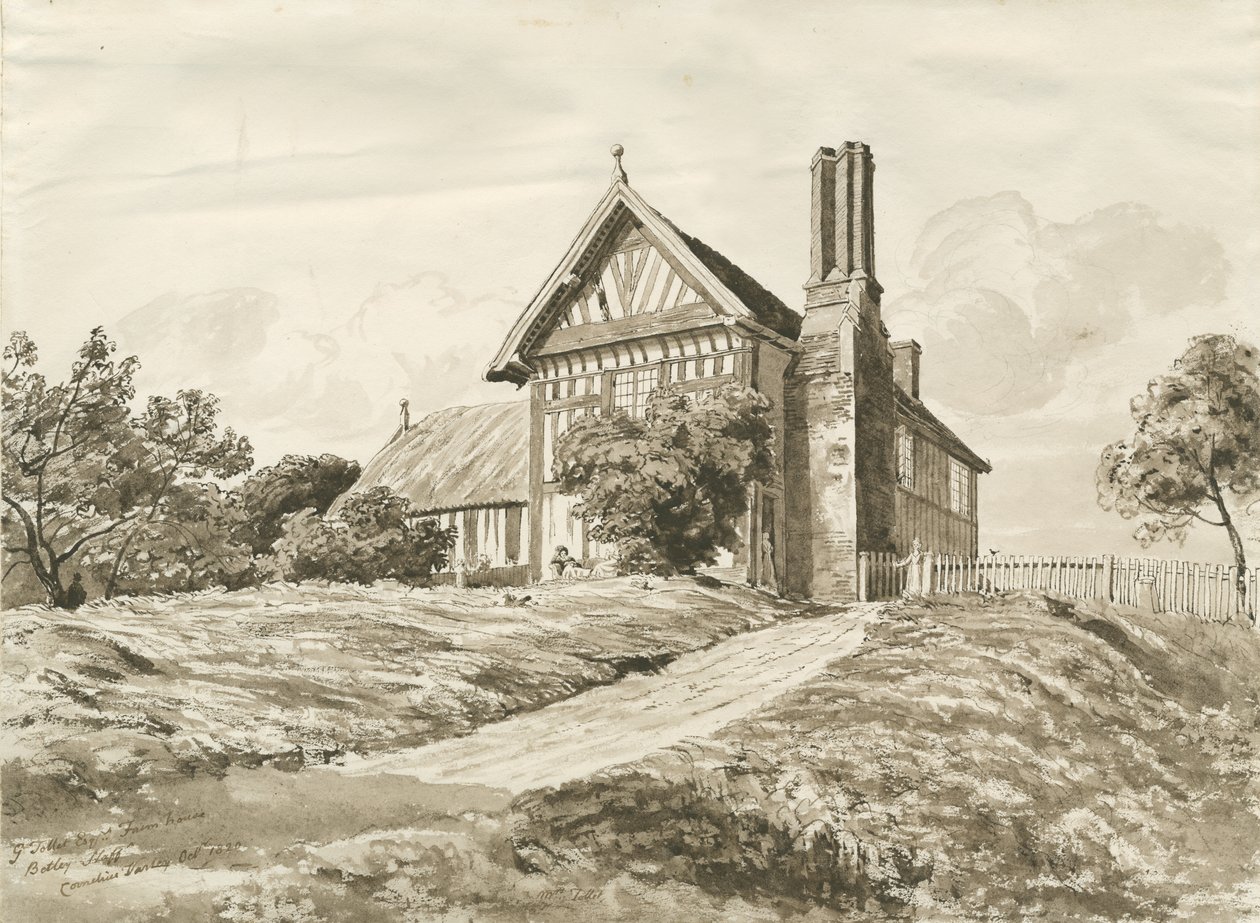 Betley - Dom wiejski: rysunek piórem i sepią, październik 1820 (rysunek) autorstwa Cornelius Varley