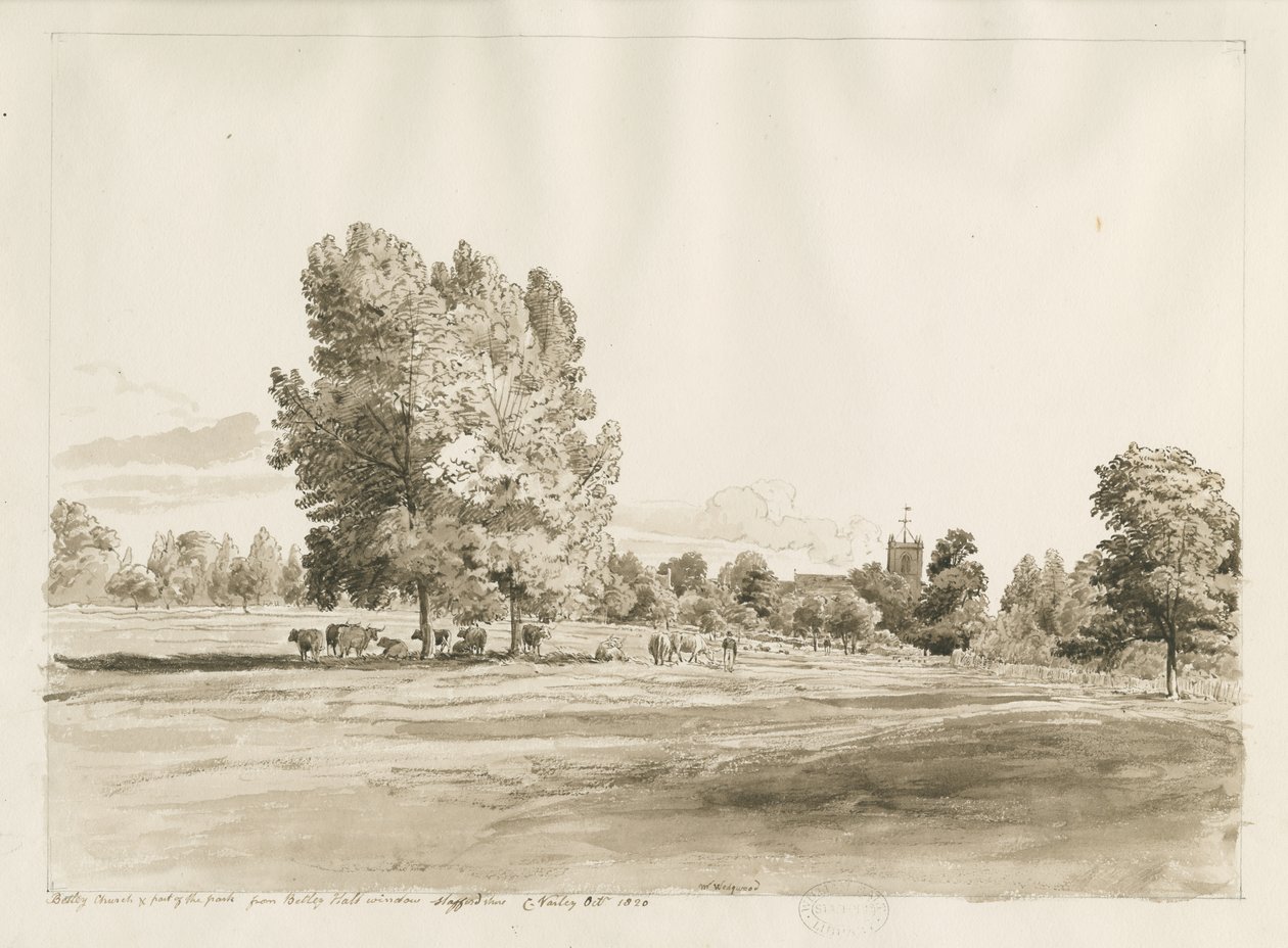 Kościół Betley: rysunek piórem i sepią, październik 1820 (rysunek) autorstwa Cornelius Varley