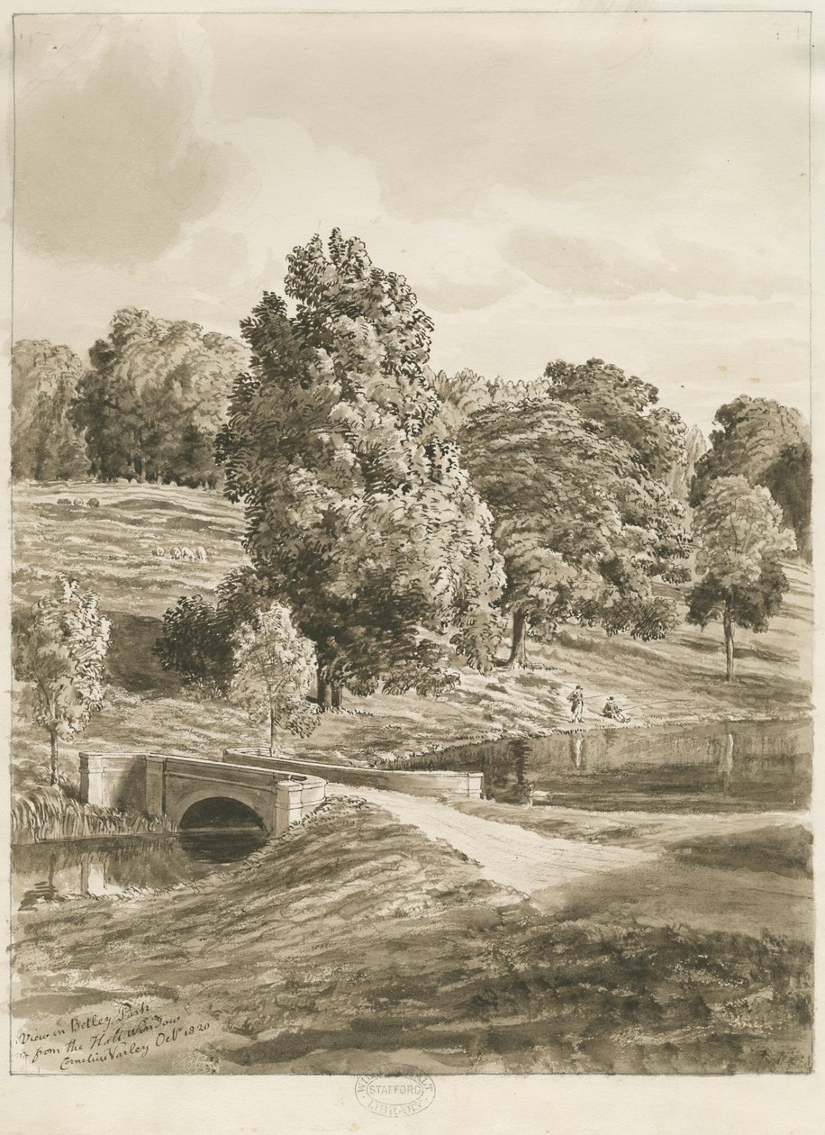 Betley Park: rysunek w odcieniu sepii, październik 1820 (rysunek) autorstwa Cornelius Varley