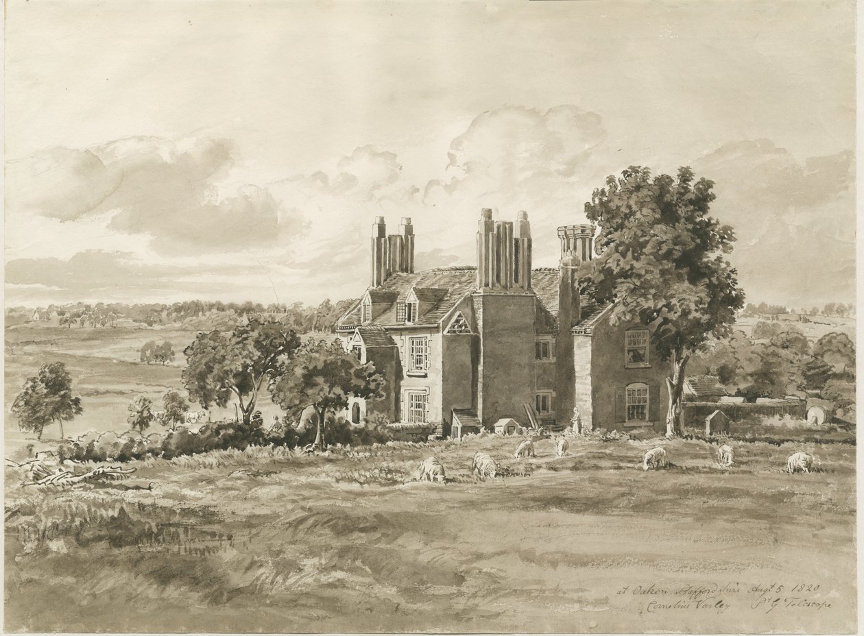 Oaken - Farm House: rysunek w sepii, 5 sierpnia 1820 (rysunek) autorstwa Cornelius Varley
