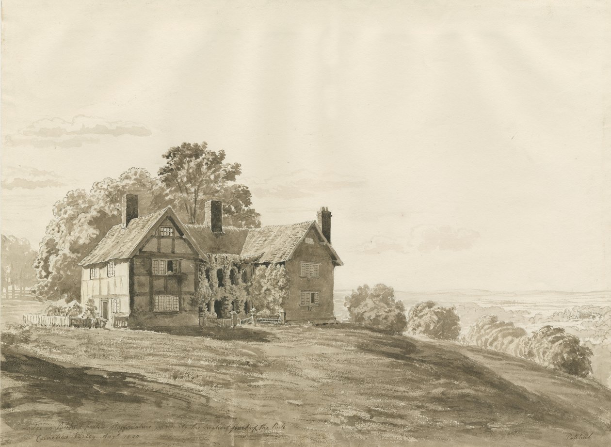 Patshull Park - Domek: rysunek w sepii, sierpień 1820 autorstwa Cornelius Varley