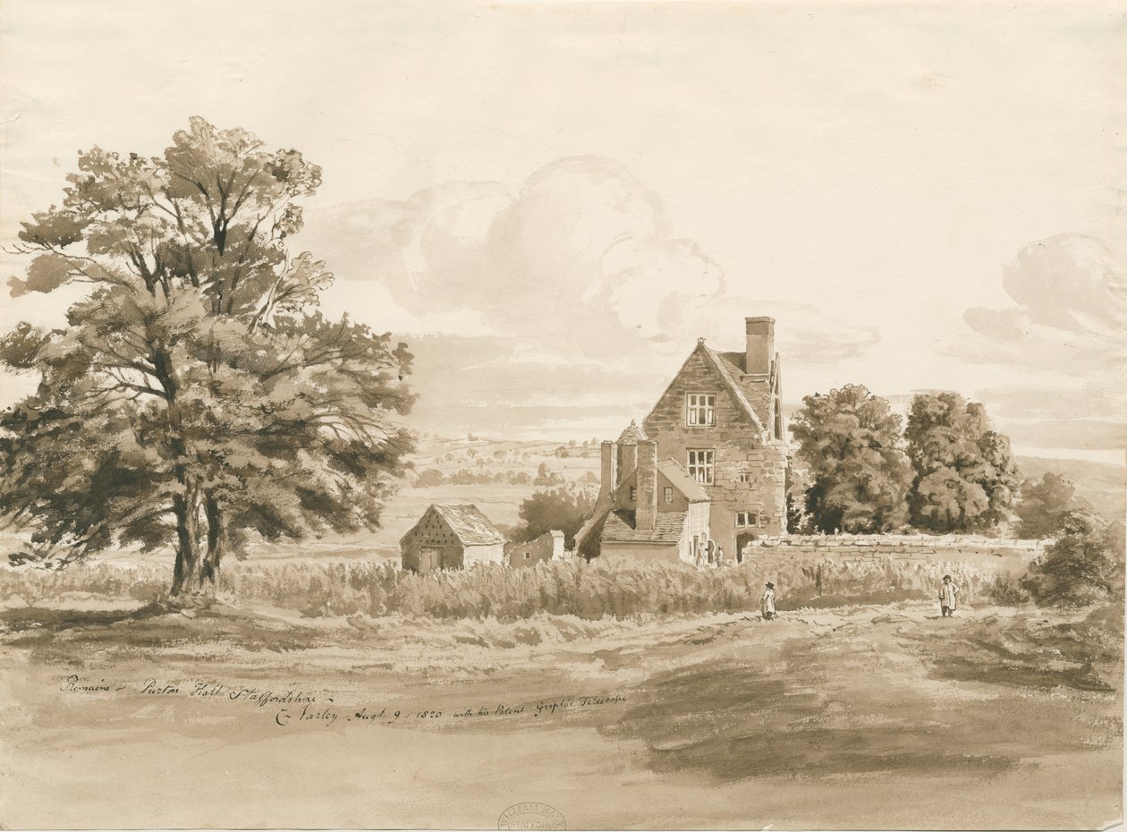 Tettenhall - Perton Hall: rysunek w sepii, 9 sierpnia 1820 (rysunek) autorstwa Cornelius Varley