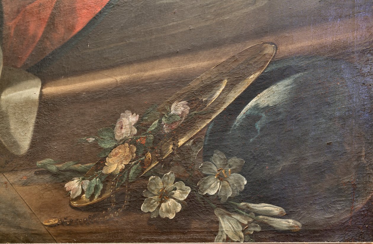 Kościół SS Salvatore, wnętrze, Ołtarz Różańcowy, Matka Boska Różańcowa, płótno Corrado Giaquinto (1703-1766), detal, Poggiardo, Lecce, Apulia (zdjęcie) autorstwa Corrado Giaquinto