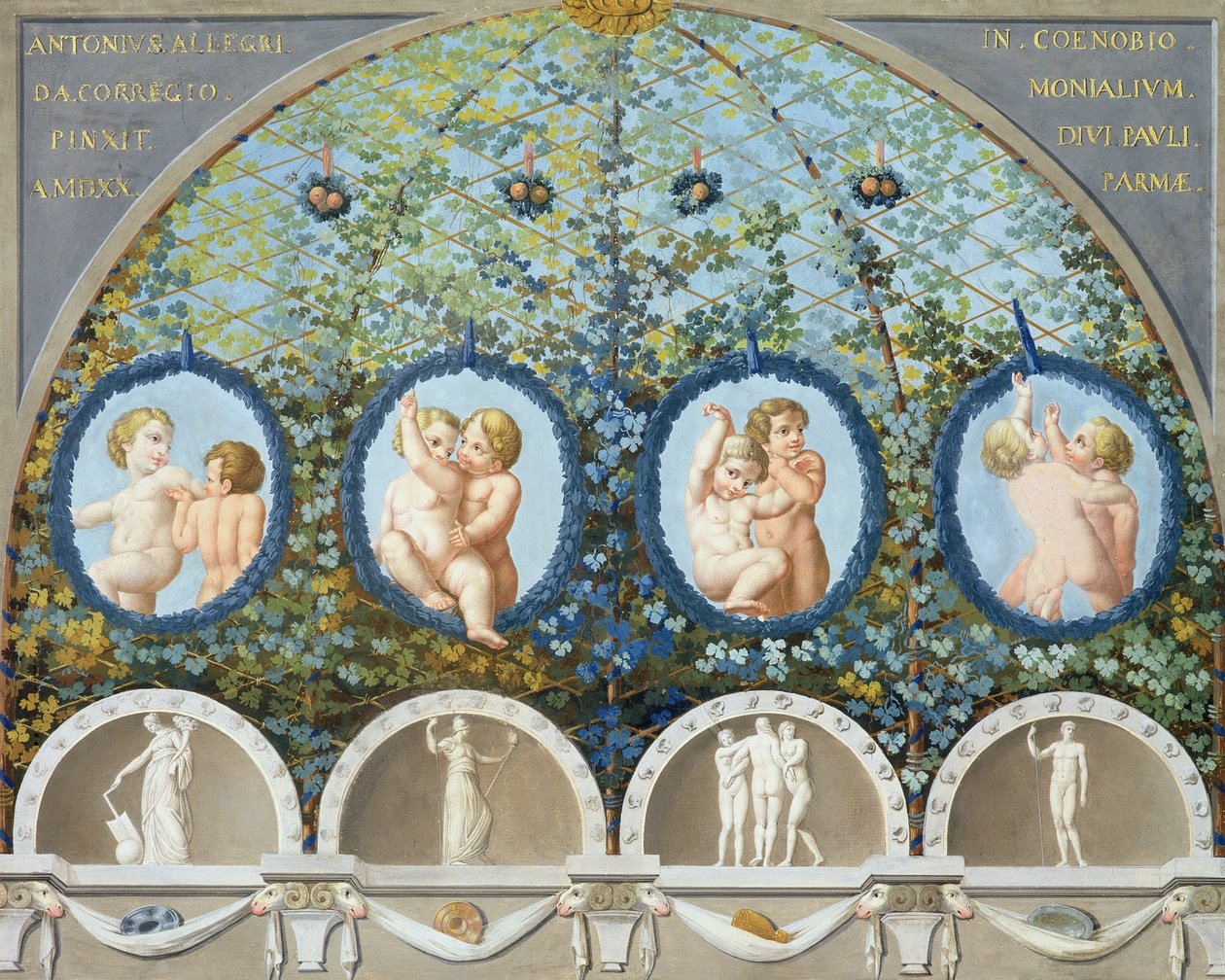 Design for a Ceiling Fresco, opublikowany ok. 1780 (gwasz, tusz i wc na wytrawionej podstawie) (patrz także 192025-027) autorstwa Antonio da Correggio