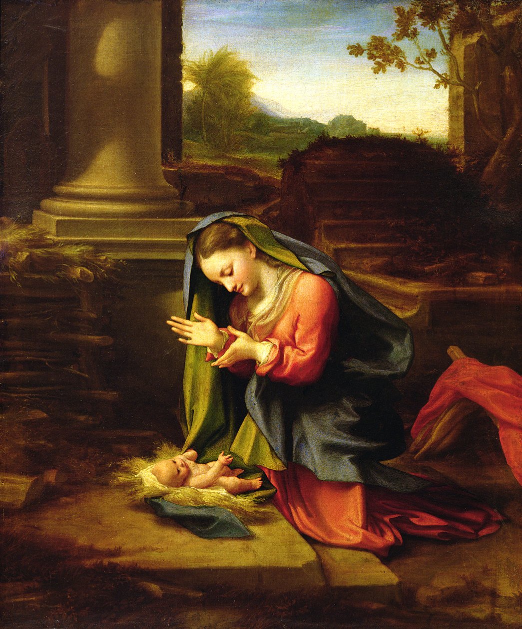 Matka Boża oddająca cześć Dzieciątku, ok. 1518-20 autorstwa Antonio da Correggio