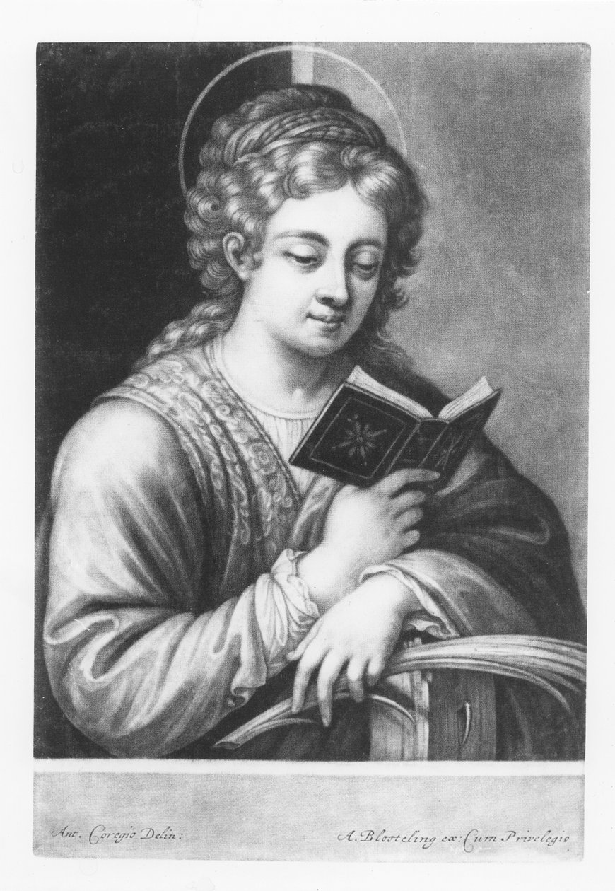 Św. Katarzyna, rytowana przez Abrahama Blootelinga (1640-90) 1684 autorstwa Antonio da Correggio