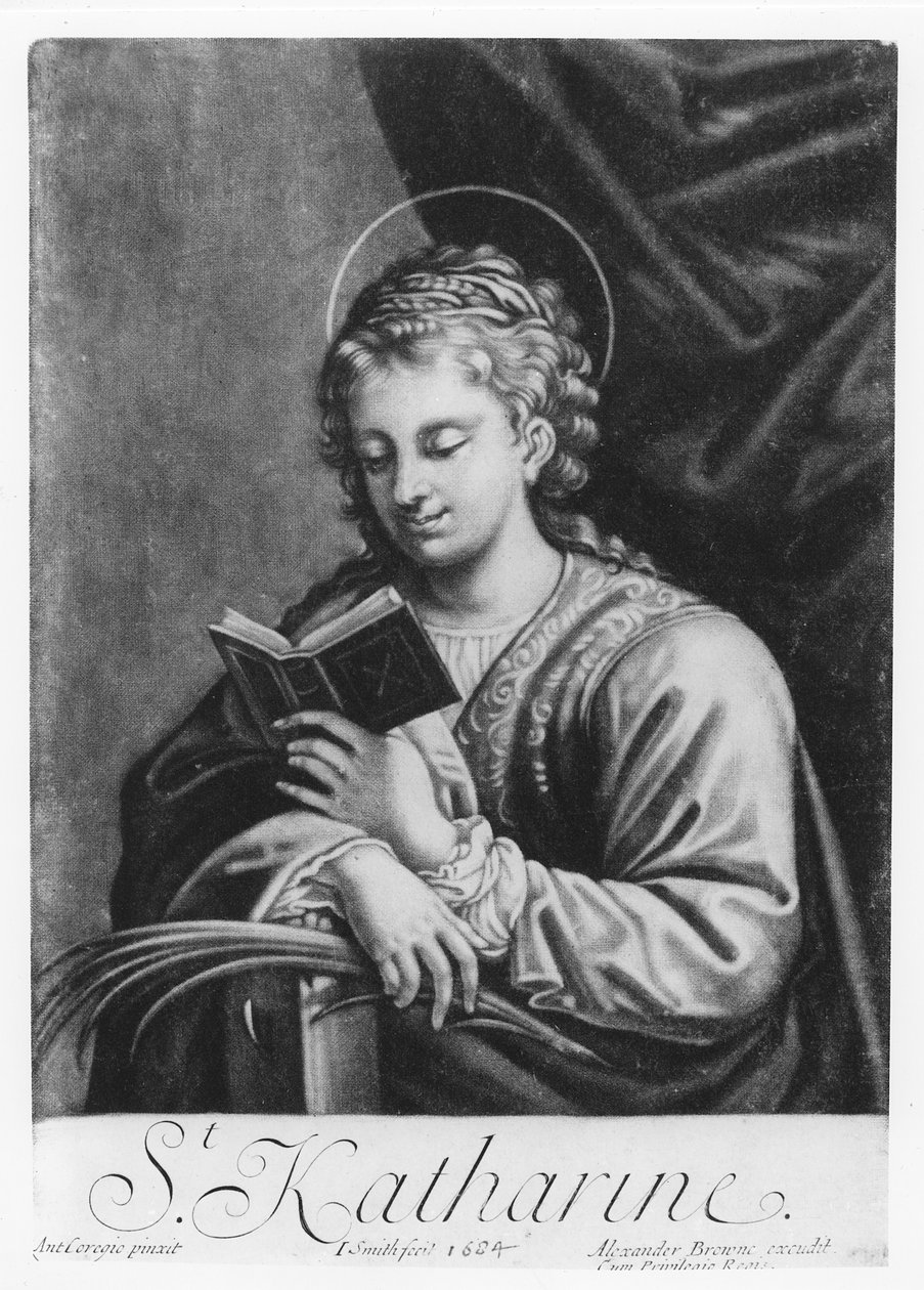 Św. Katarzyna, rytowana przez Jana Smitha (ok. 1652-1742) autorstwa Antonio da Correggio