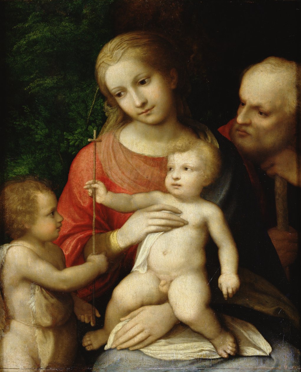 Matka Boska z Dzieciątkiem w otoczeniu św. Jana Chrzciciela i św. Józefa, 1517 (olej na desce) autorstwa Antonio da Correggio
