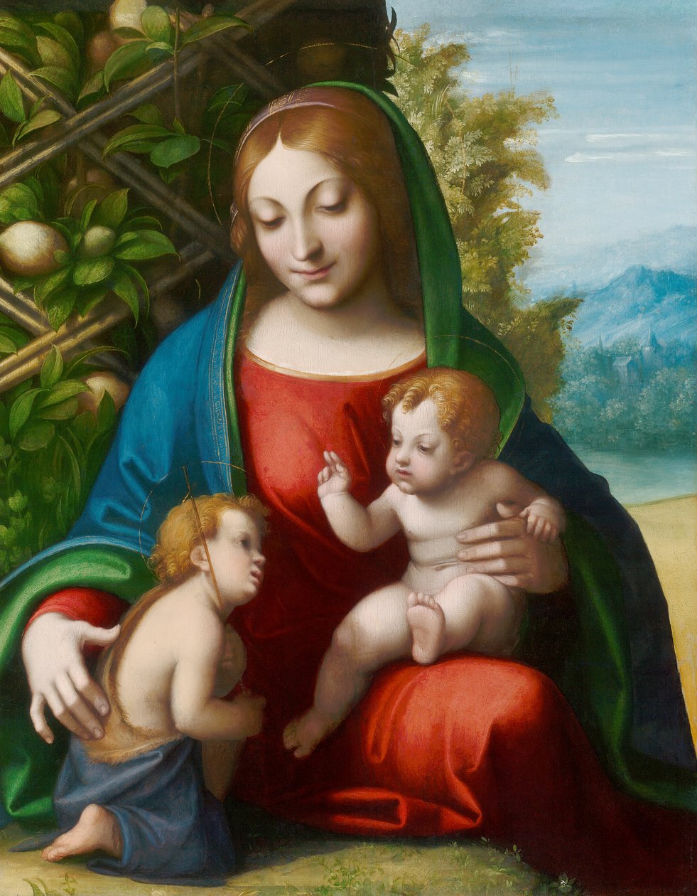 Dziewica z Dzieciątkiem z młodym św. Janem Chrzcicielem, ok. 1515 autorstwa Correggio