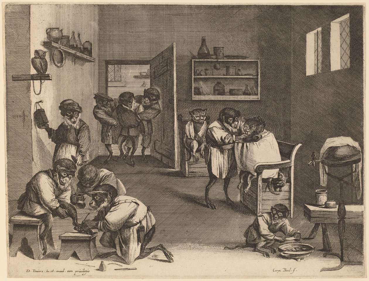 Fryzjer Małp autorstwa Coryn Boel after David Teniers the Younger