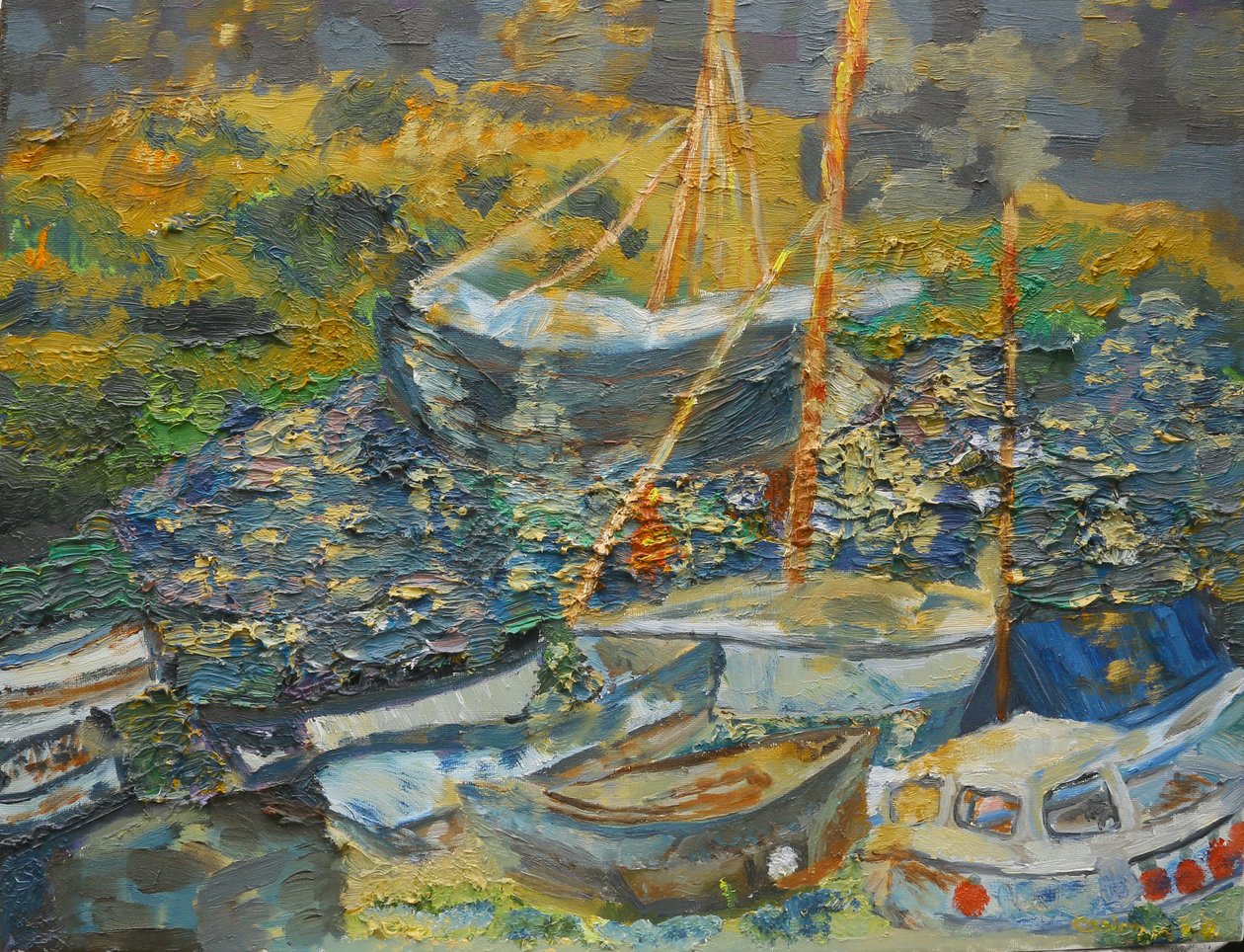 Port Mousehole, łodzie do odpoczynku autorstwa Cosima Duggal