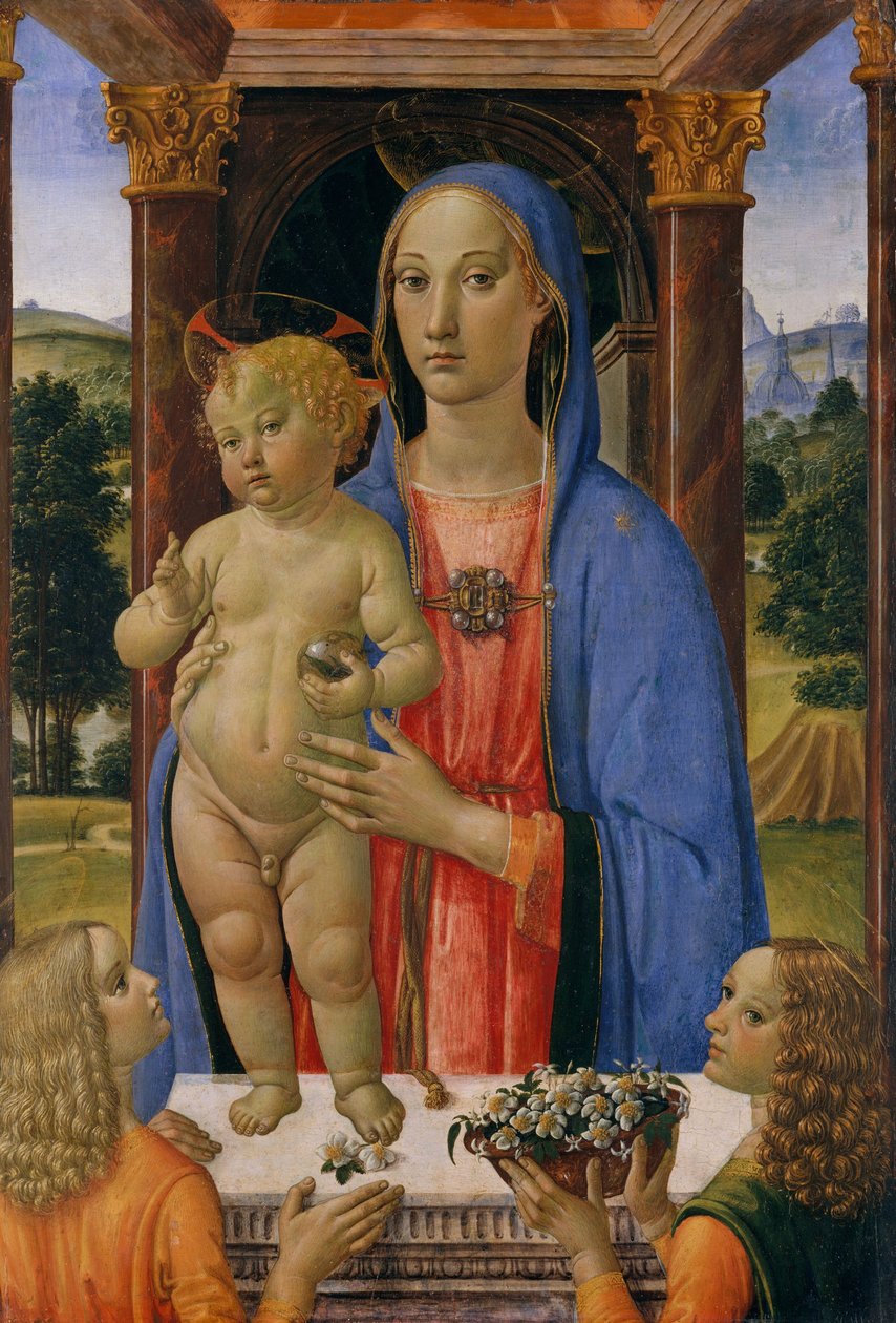 Madonna z Dzieciątkiem z Aniołami, ok. 1480-2 (tempera i złoto na drewnie) autorstwa Cosimo Rosselli