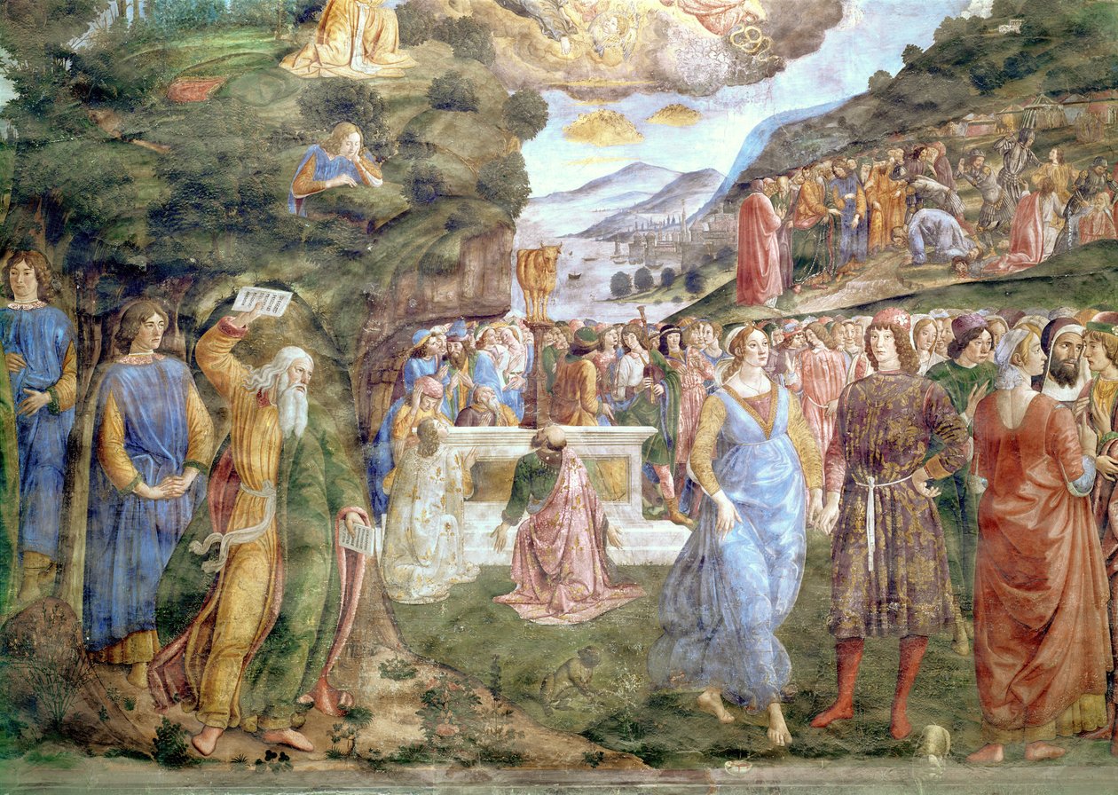 Adoracja Złotego Cielca z Kaplicy Sykstyńskiej autorstwa Cosimo Rosselli