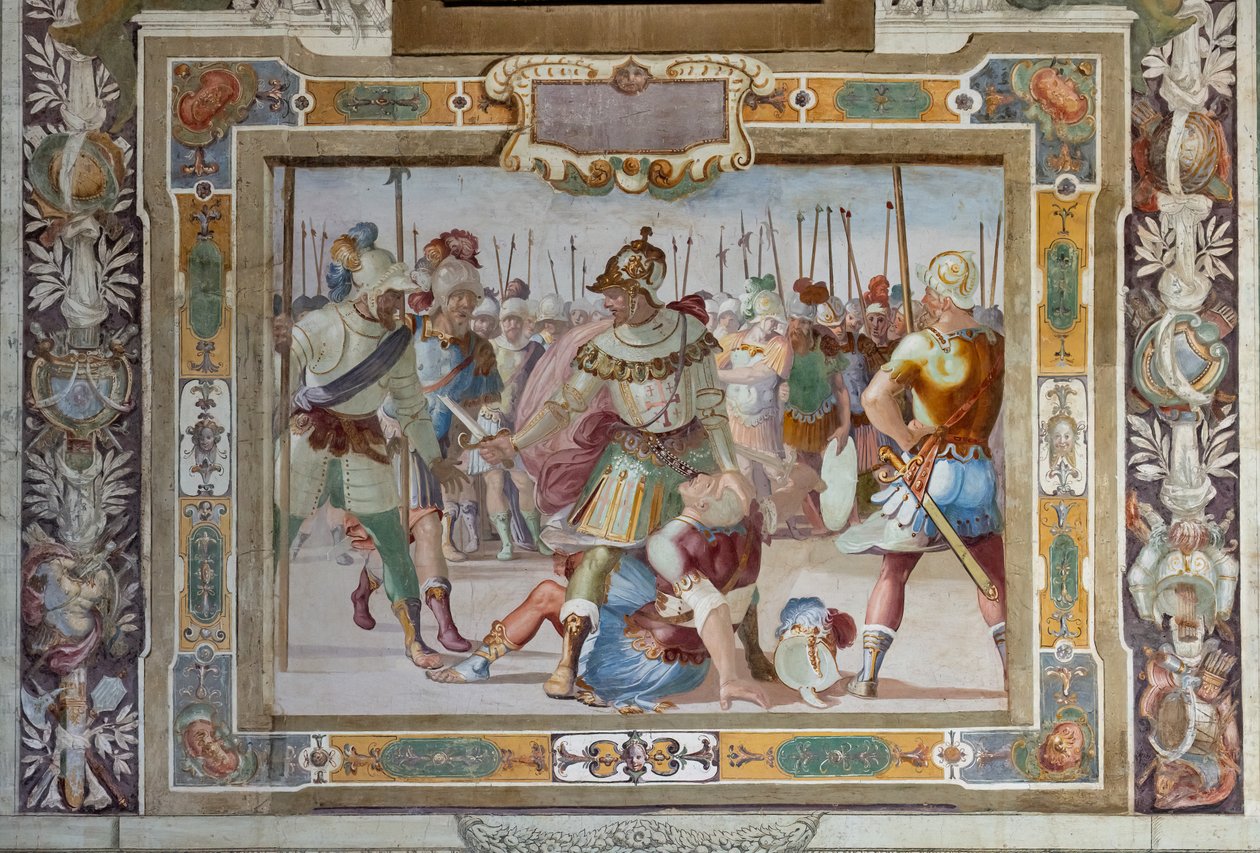 Scena bitewna z Czynu Godfreya z Bouillon podczas zdobywania Jerozolimy, ok. 1589-94 (fresk) autorstwa Cosimo Daddi