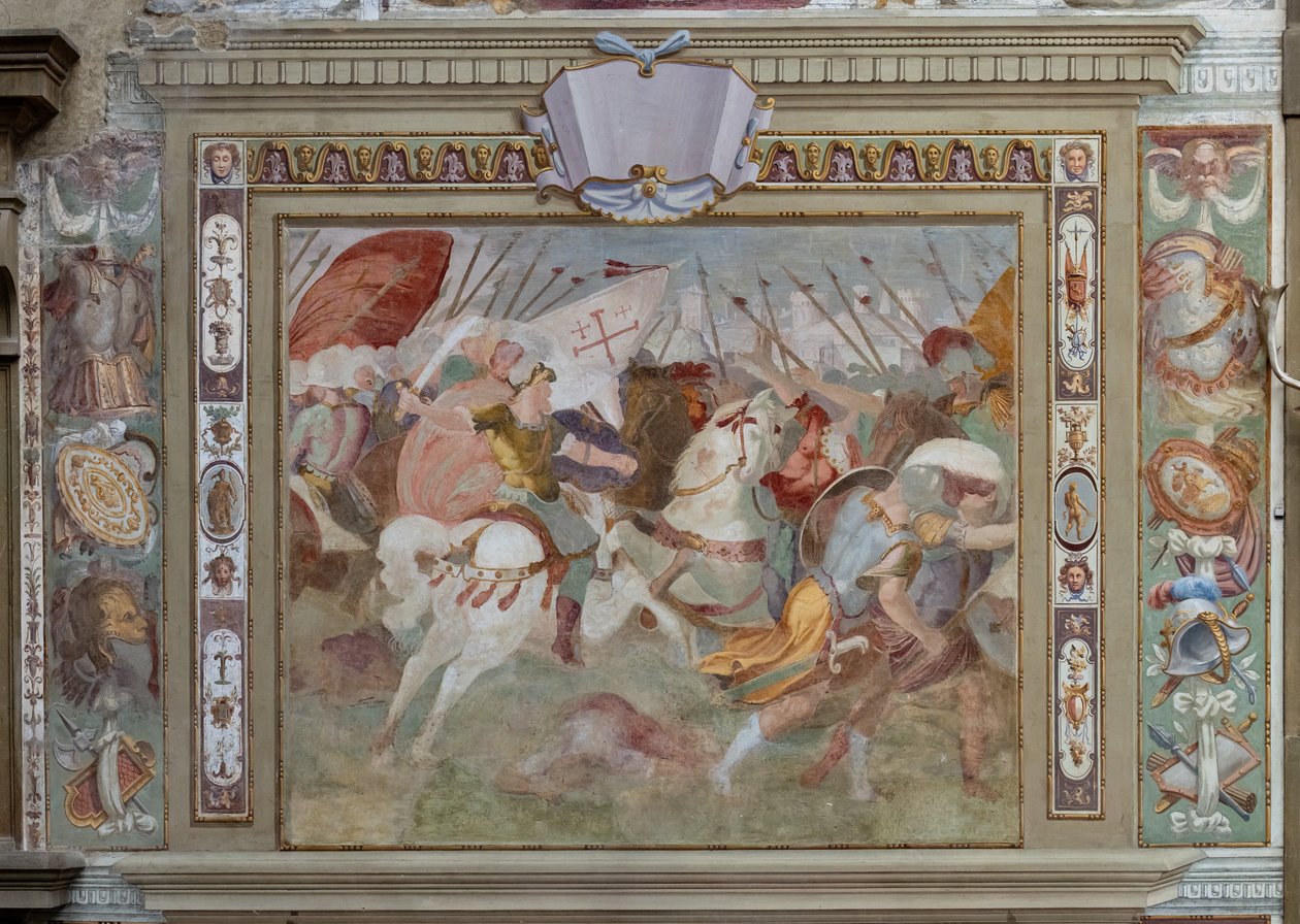 Scena bitewna z Czynu Godfreya z Bouillon podczas zdobywania Jerozolimy, ok. 1589-94 (fresk) autorstwa Cosimo Daddi