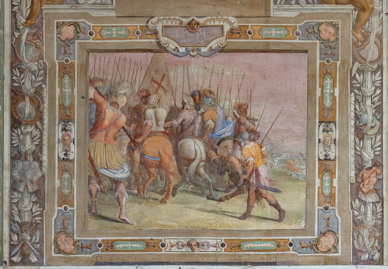 Scena bitwy z Akt Godfreya z Bouillon podczas zdobywania Jerozolimy, ok. 1589-94 (fresk) autorstwa Cosimo Daddi