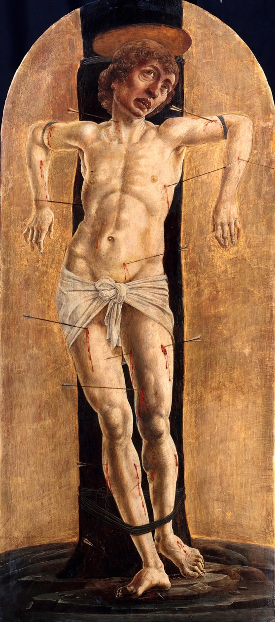 ""Święty Sebastian"" (Święty Sebastian) Obraz Cosimo (Cosimo) Tura (przed 1431-1495), ca 1484 - Olej na drewnie, 75x33 - Staatliche Museen, Berlin autorstwa Cosimo Tura