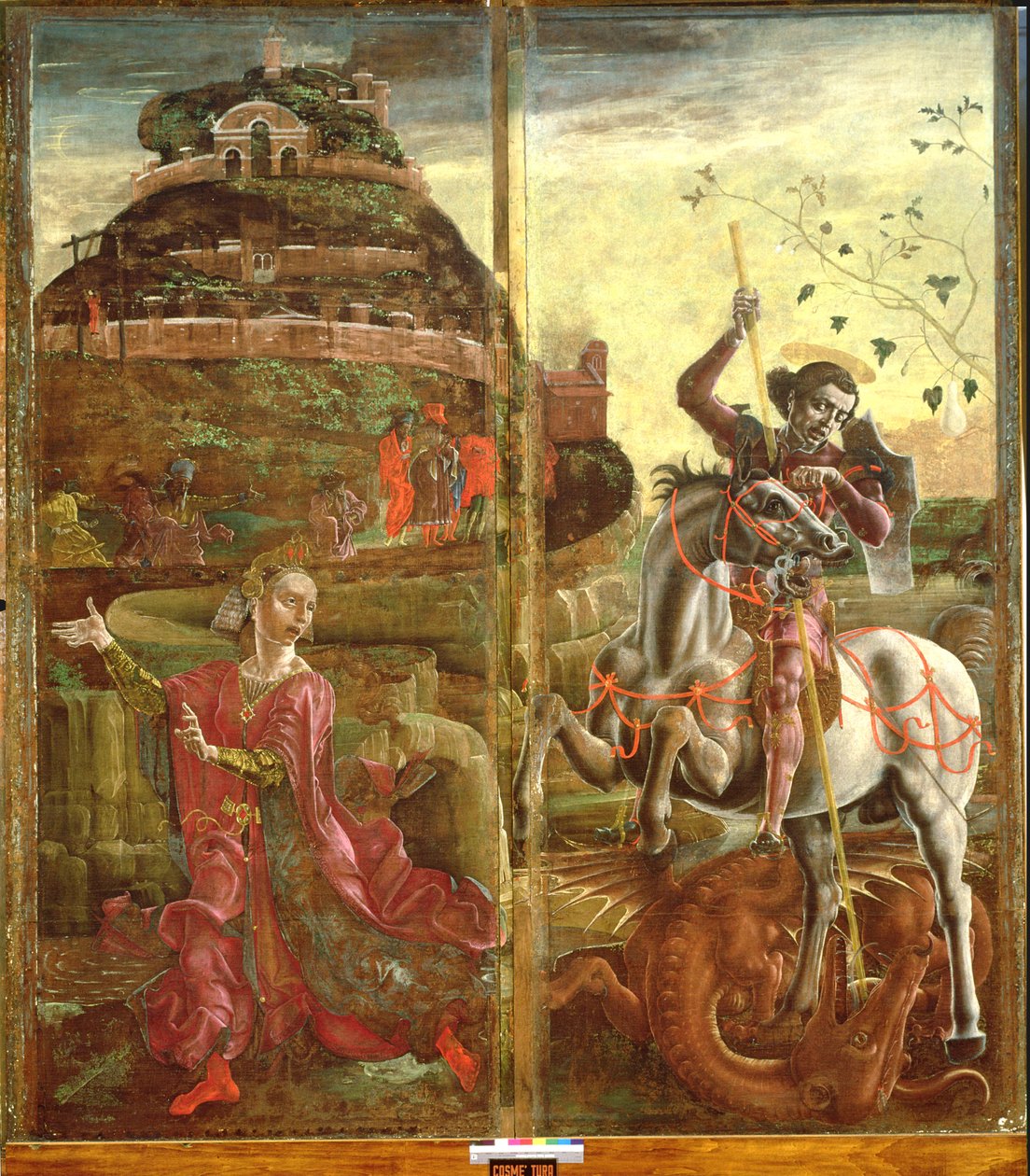 Św. Jerzy i smok, z poliptyku, 1469 (tempera na desce) (patrz także 215995) autorstwa Cosimo Tura