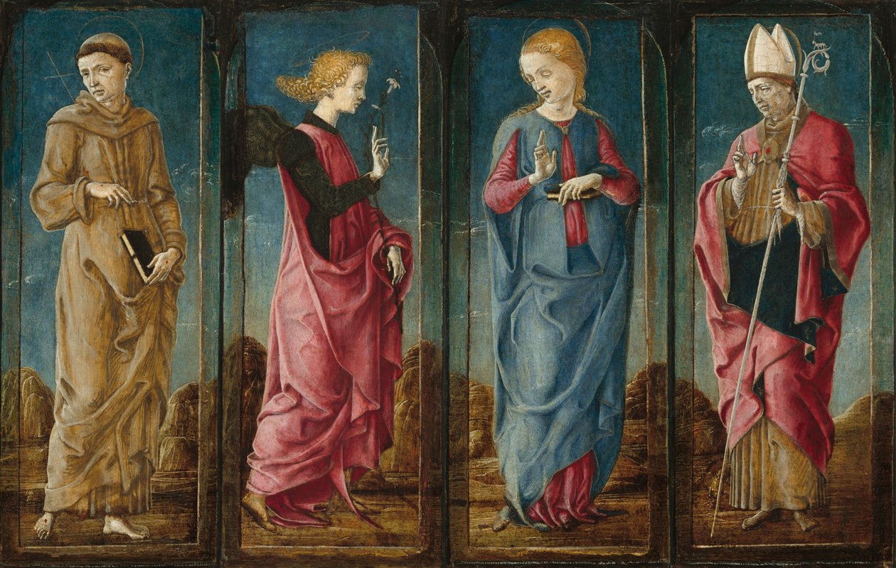 Zwiastowanie ze św. Franciszkiem i św. 14701480. autorstwa Cosmè Tura