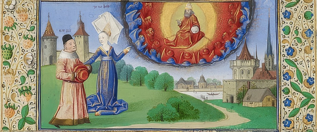 Filozofia uczy Boecjusza o roli Boga. Około 1460-70 autorstwa Coëtivy Master