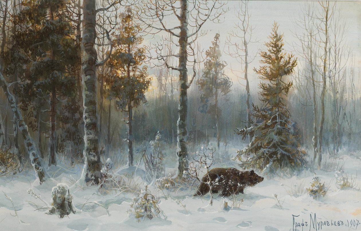 Pejzaż zimowy z niedźwiedziem, 1907 autorstwa Count Vladimir Leonidovich Muravyov