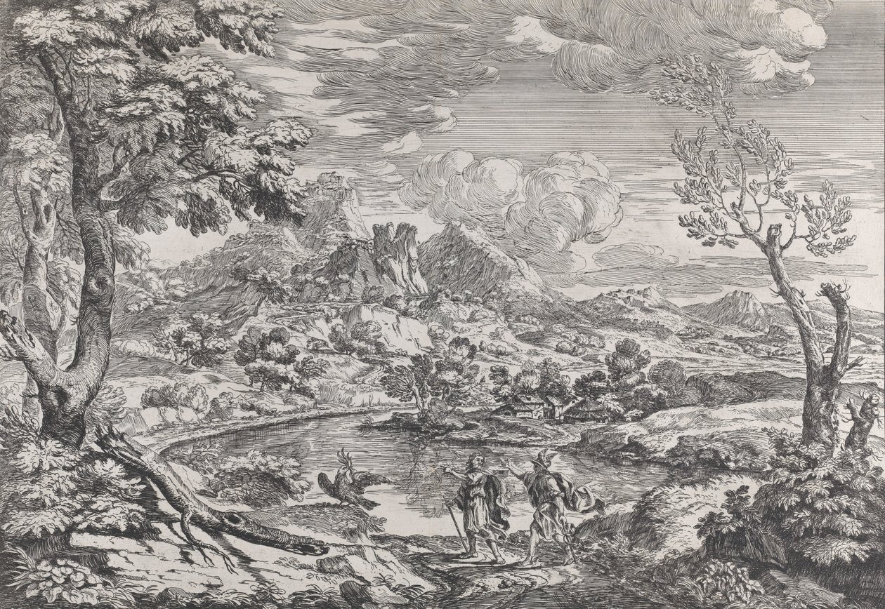 Pejzaż z mężczyzną przedstawiający Merkurego orła Jowisza, ca. 1695-99. autorstwa Crescenzio Onofri