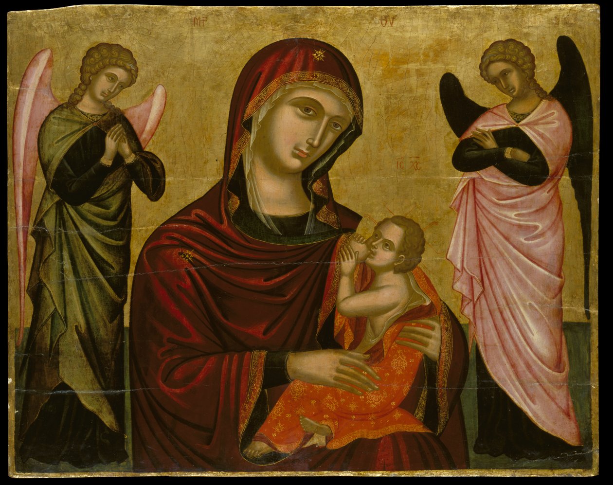 Ikona Dziewiczych Laktanów z Dwoma Aniołami (tempera jajeczna na panelu) autorstwa Cretan School