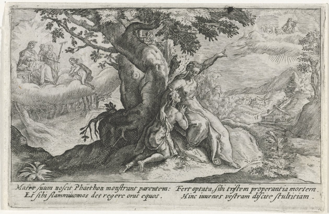 Clymene i Phaethon Metamorfosen van Ovidius (tytuł serii) autorstwa Crispijn van de Passe (I)