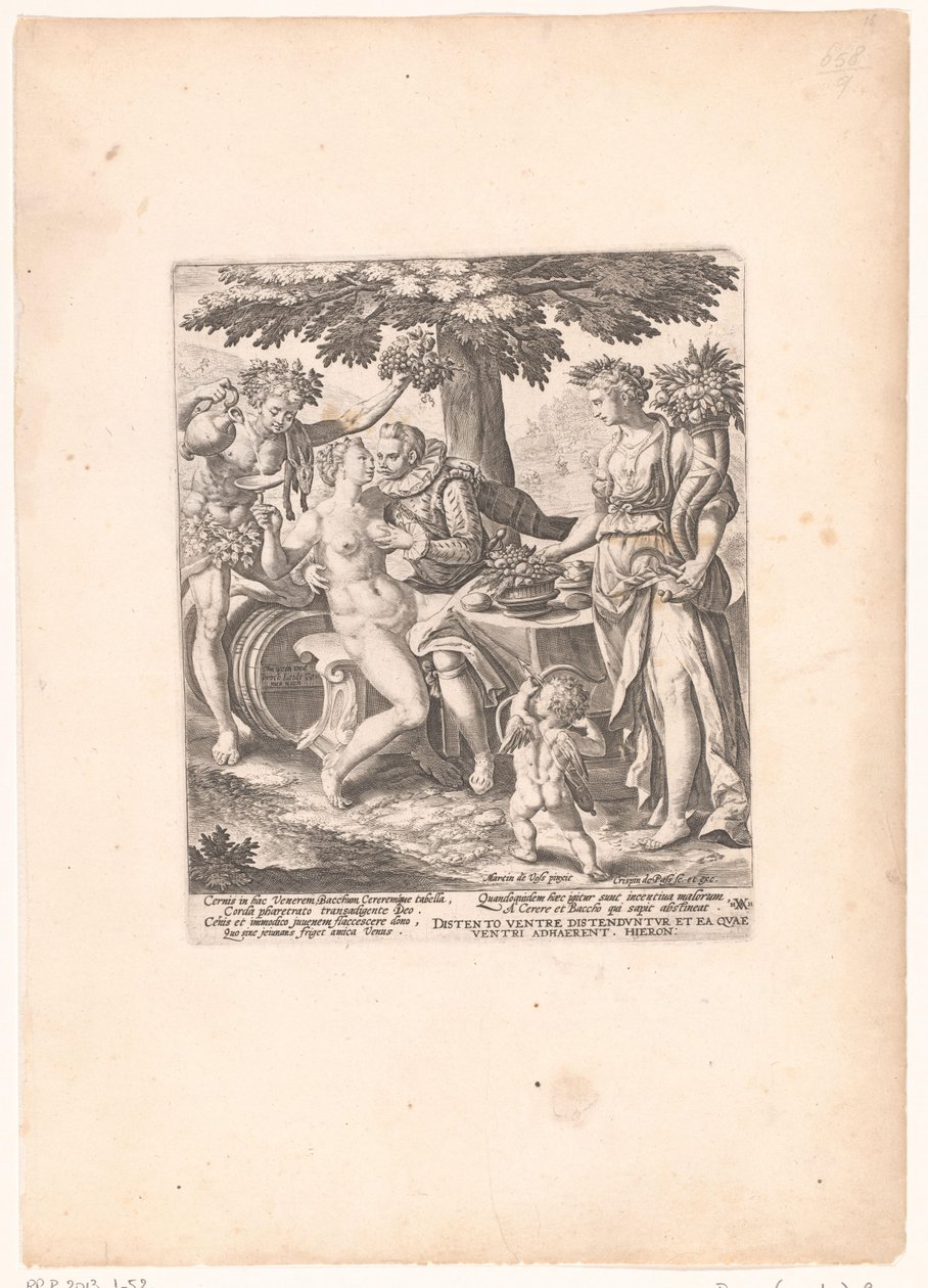 Mężczyzna w gezelschap van Venus, Ceres en Bacchus Wenus jest zimna bez Ceres i Bachusa autorstwa Crispijn van de Passe (I)