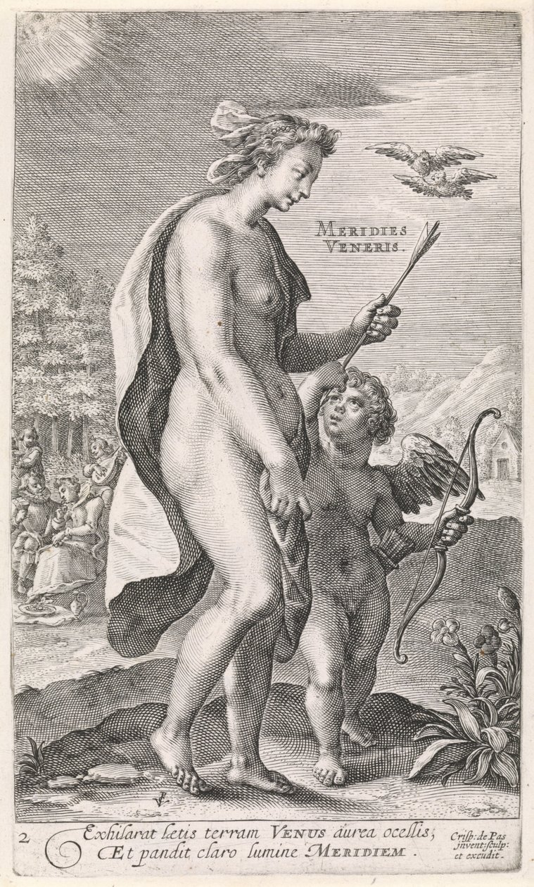Wieczór Meridies Veneris (tytuł na obiekcie) Cztery pory dnia (tytuł serii) autorstwa Crispijn van de Passe (I)