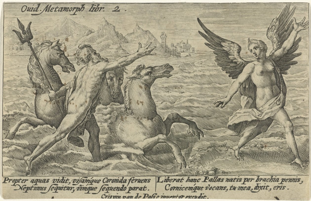 Neptun sięga po Coronis Metamorfozy Owidiusza (tytuł serii) autorstwa Crispijn van de Passe (I)