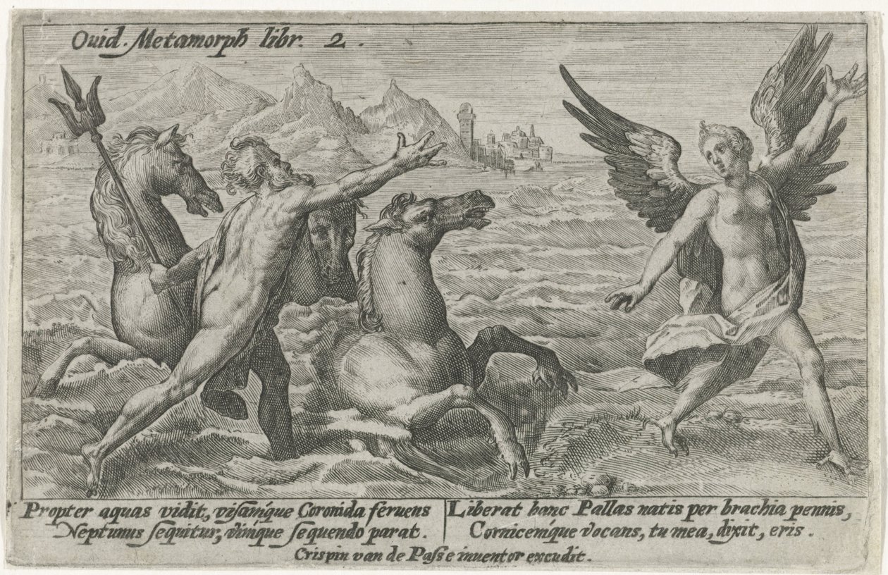 Neptun sięga po Coronis Metamorfozy Owidiusza (tytuł serii) autorstwa Crispijn van de Passe (I)