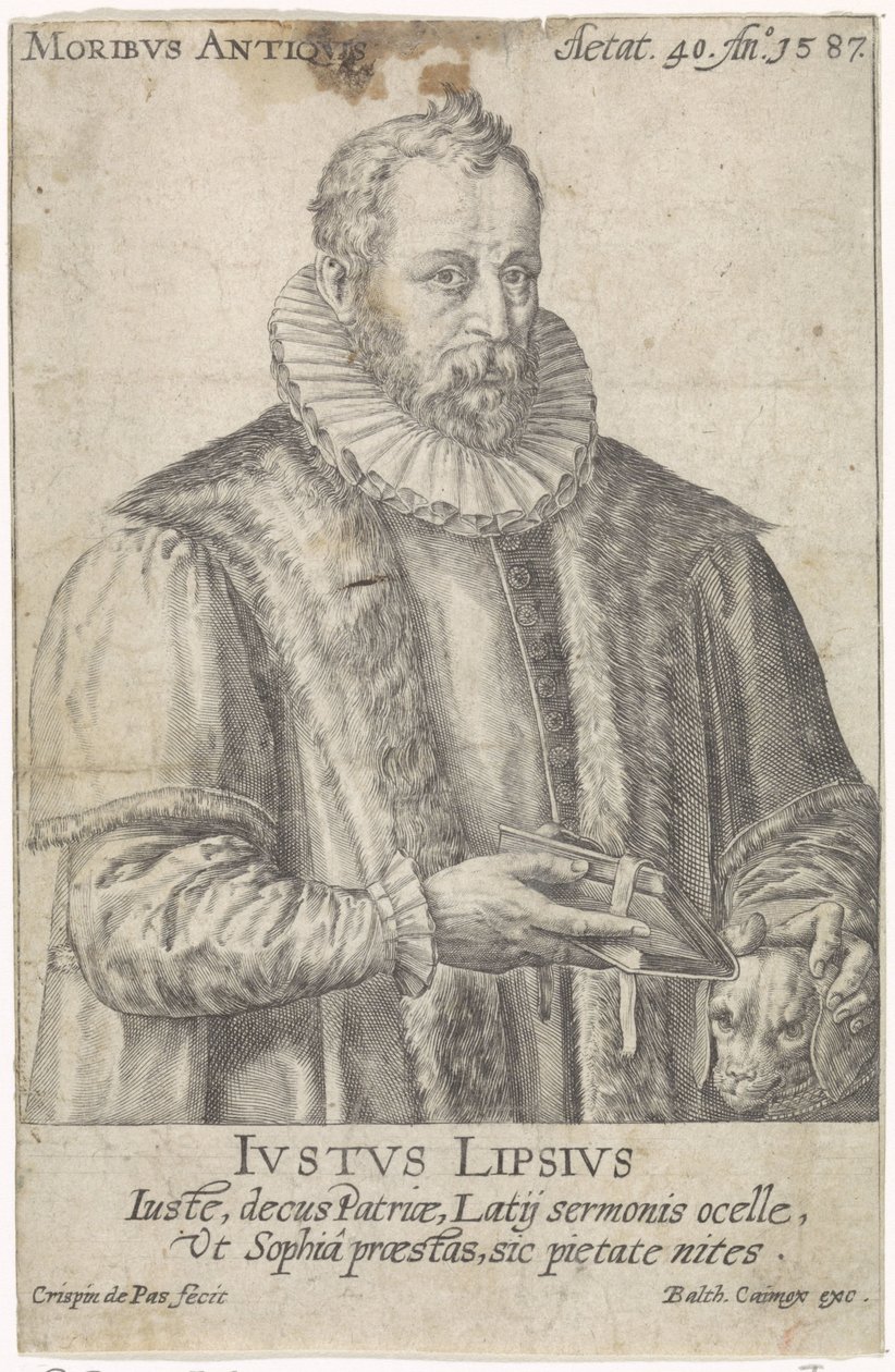 Portret Justusa Lipsiusa Moribvs Antiqvis (tytuł na obiekcie) autorstwa Crispijn van de Passe (I)