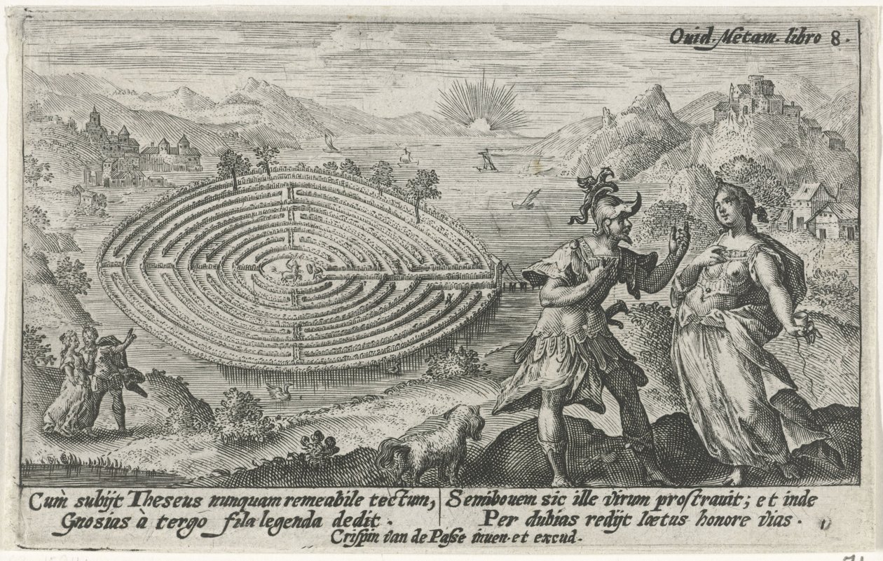 Tezeusz i Ariadna Metamorfosen van Ovidius (tytuł serii) autorstwa Crispijn van de Passe (I)