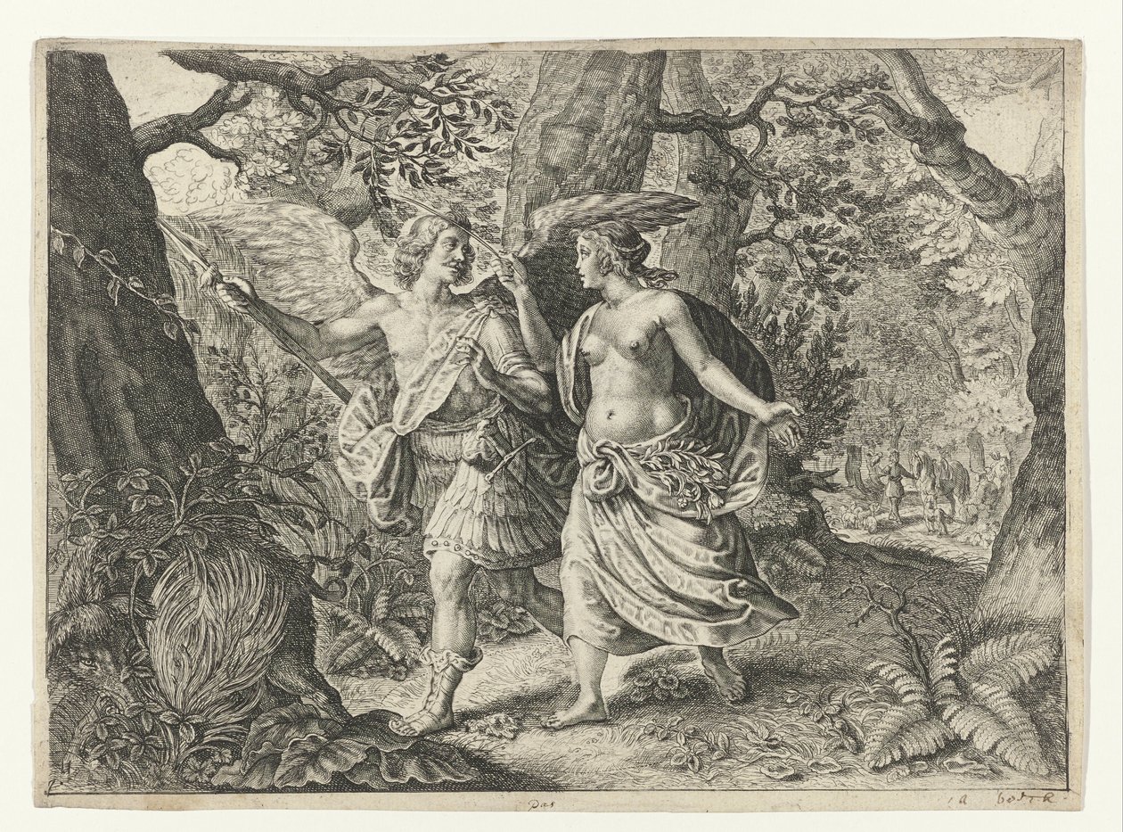 Kirke zamienia Picusa w dzięcioła Metamorfozy Owidiusza (tytuł serii) autorstwa Crispijn van de Passe (II) (after)