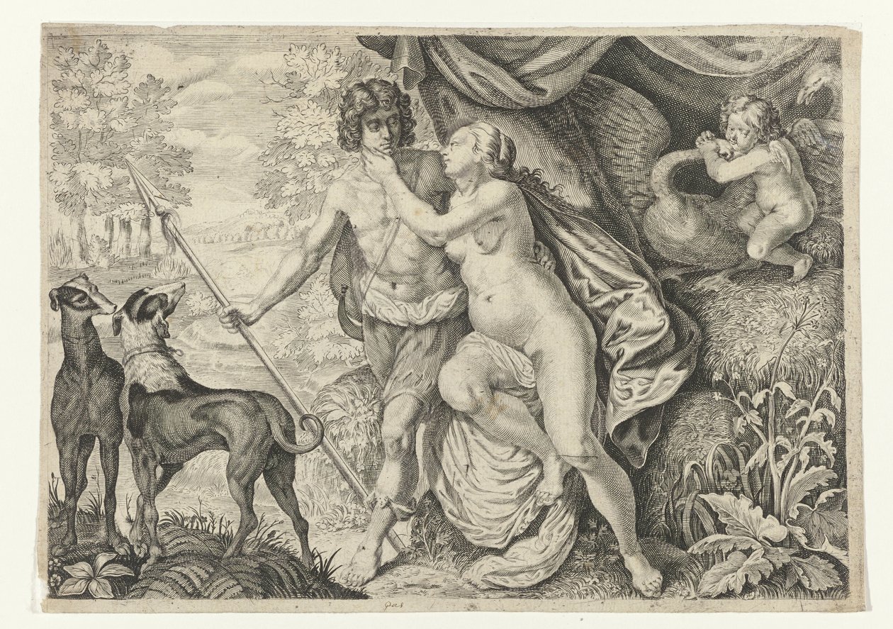 Wenus w Adonisie Metamorfosen van Ovidius (tytuł serii) autorstwa Crispijn van de Passe (II) (attributed to)