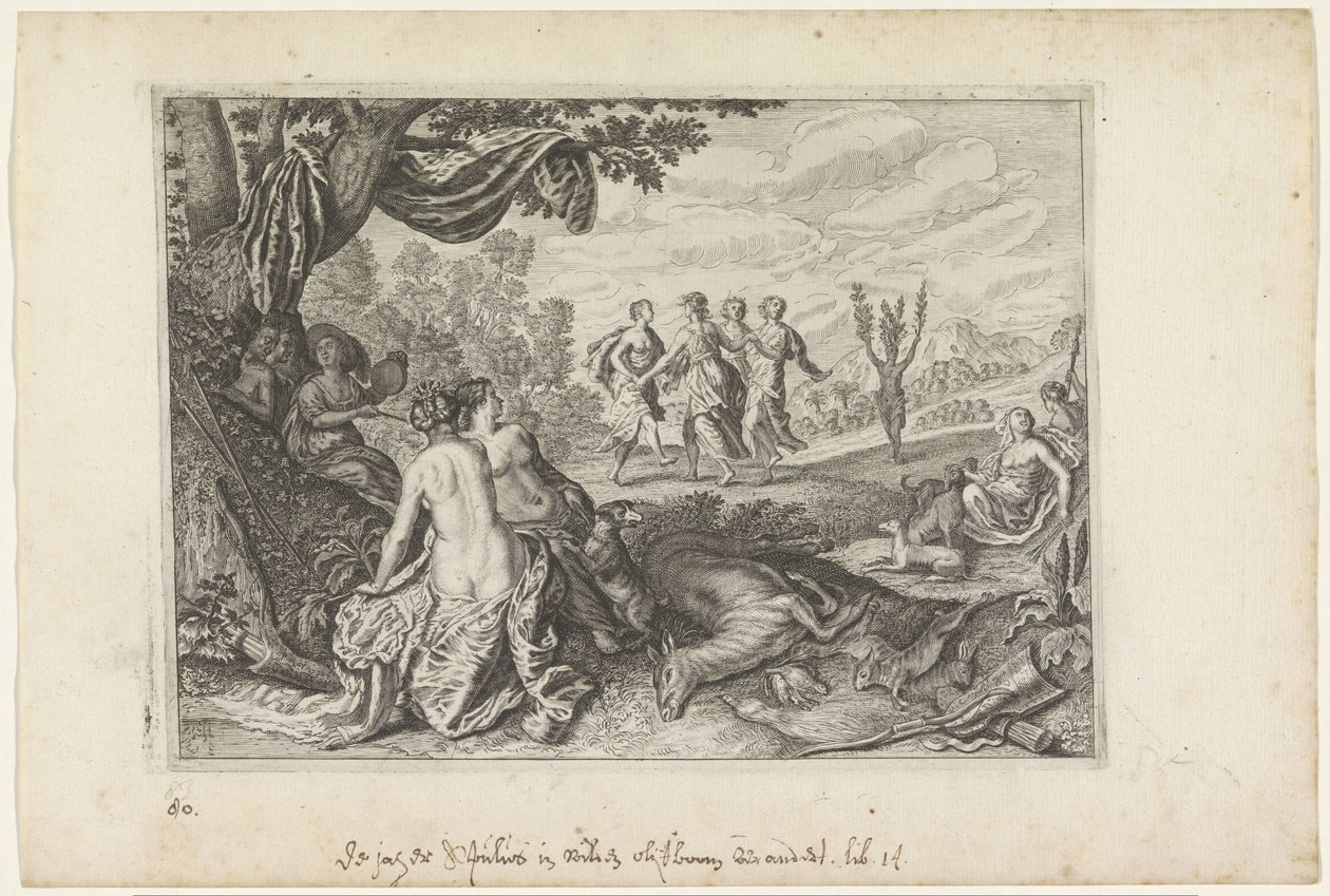 Apulus zamienia się w drzewo oliwne Metamorfozy Owidiusza (tytuł serii) autorstwa Crispijn van de Passe (II) (workshop of)