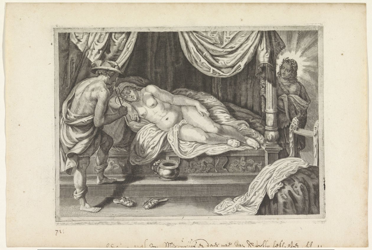 Apollo i Merkury odwiedzają Chione Metamorfosen van Ovidius (tytuł serii) autorstwa Crispijn van de Passe (II)
