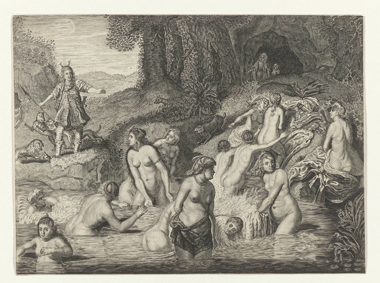 Diana zmienia Acteona w jelenia Metamorfozy Owidiusza (tytuł serii) autorstwa Crispijn van de Passe (II)
