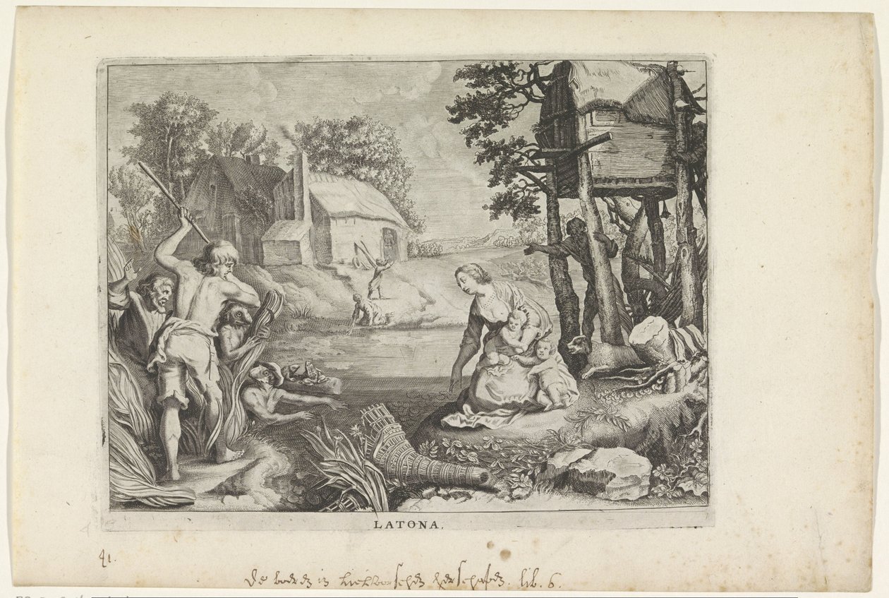 Leto (Latona) zamienia Lycians w żaby Metamorfozy Owidiusza (tytuł serii) autorstwa Crispijn van de Passe (II)