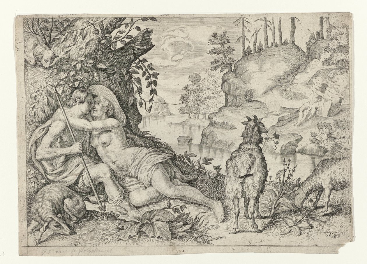 Polifem został złapany przez Acis en Galatea Metamorfosen van Ovidius (tytuł serii) autorstwa Crispijn van de Passe (II)