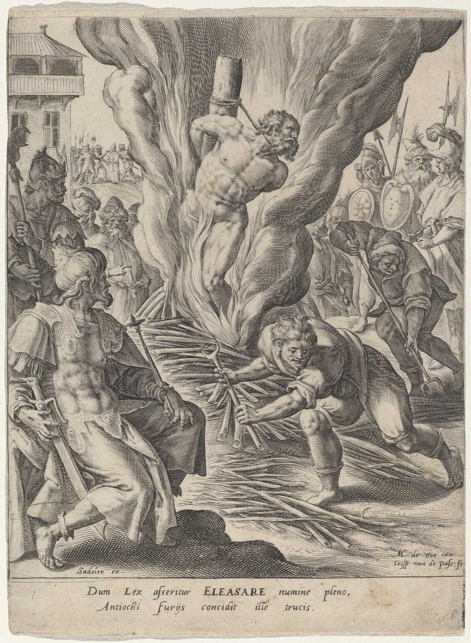 Eleazar spalony przez Antiocha autorstwa Crispijn van de Passe I after Maarten de Vos