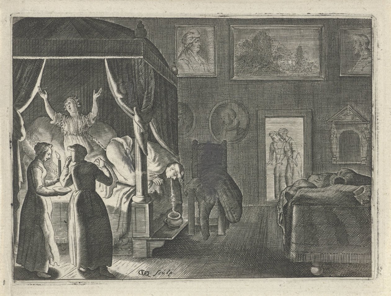 Wymiotujący mężczyzna w łóżku autorstwa Crispijn van den Queborn