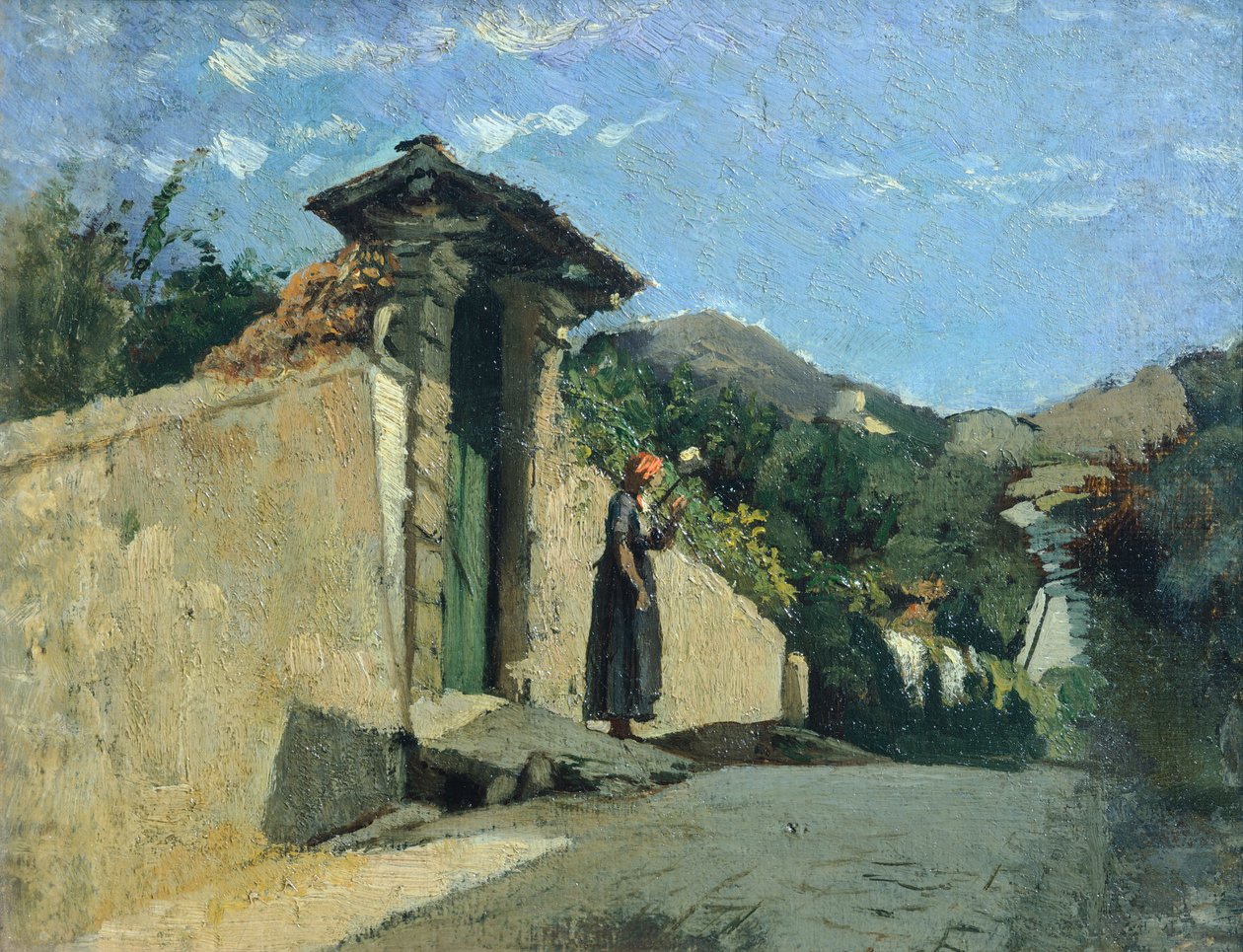 Studium pejzażu, ok. 1860 r., Cristiano Banti (1824-1904), olej na płótnie na płycie autorstwa Cristiano Banti