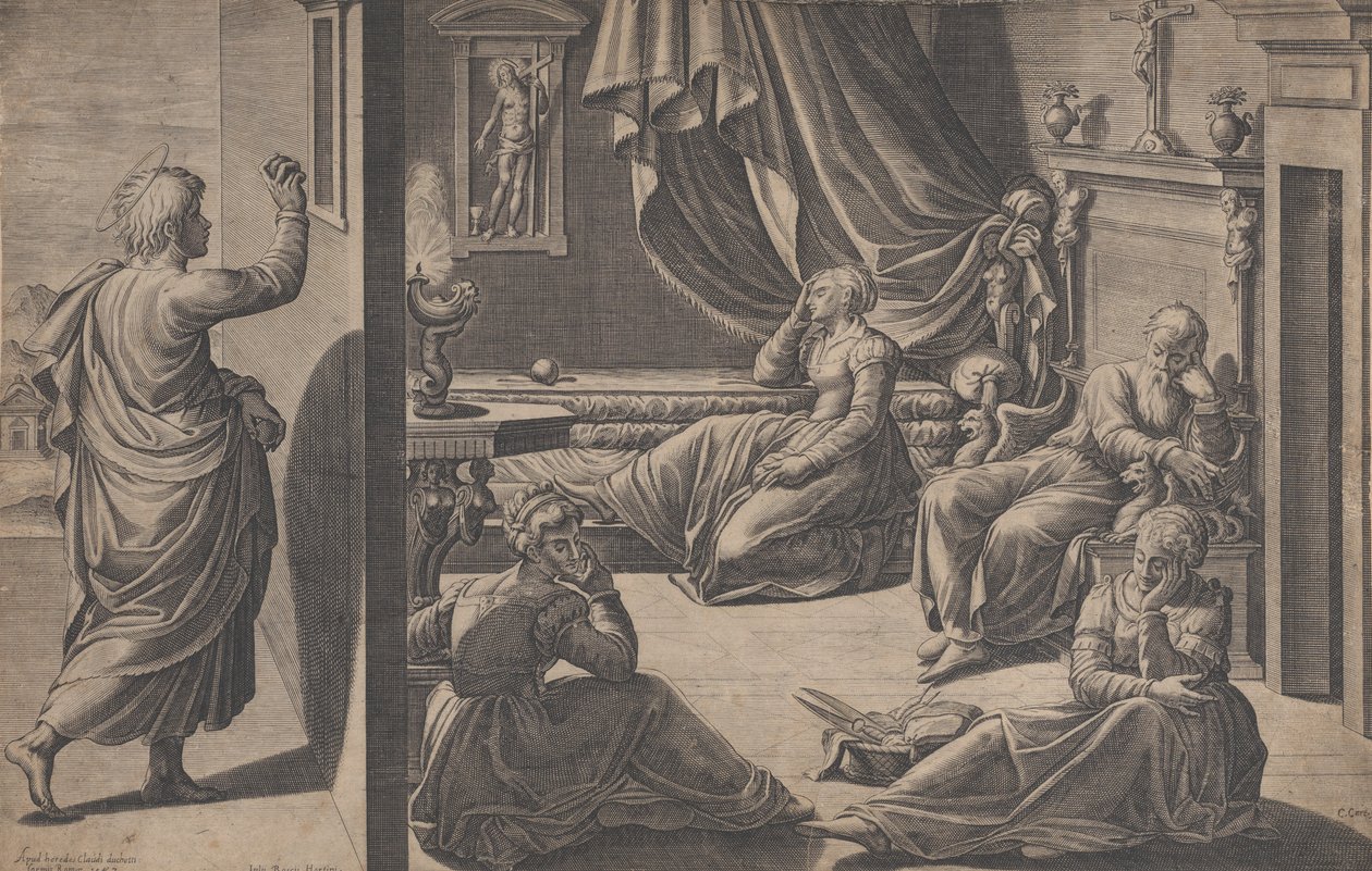 Święty Mikołaj z Bari i trzy ubogie dziewczęta, 1587. autorstwa Cristofano Cartaro