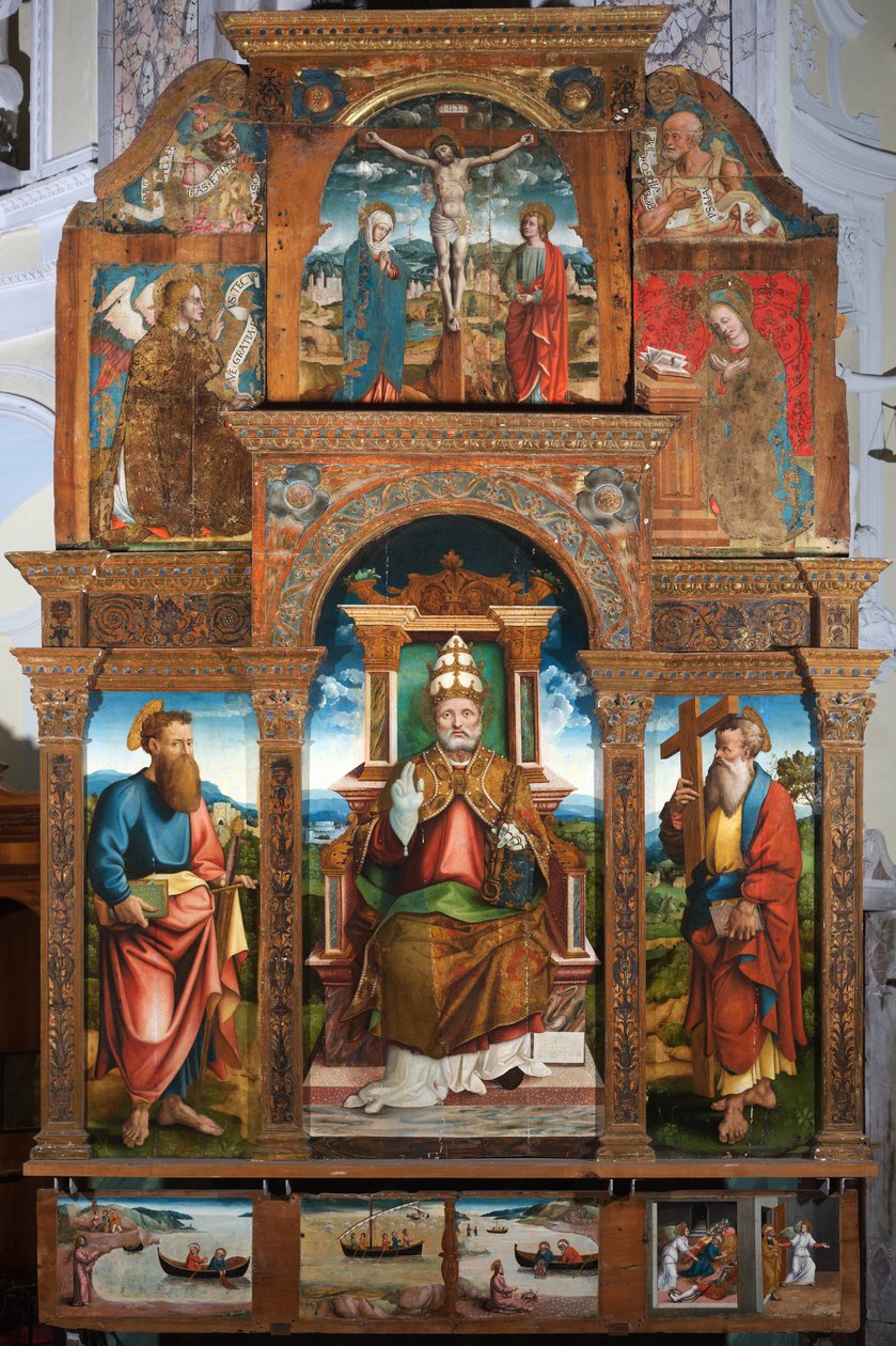 Poliptyk przedstawiający świętego Piotra na krześle autorstwa Cristoforo (fl.1525 1578) (attr.to) Pancalino