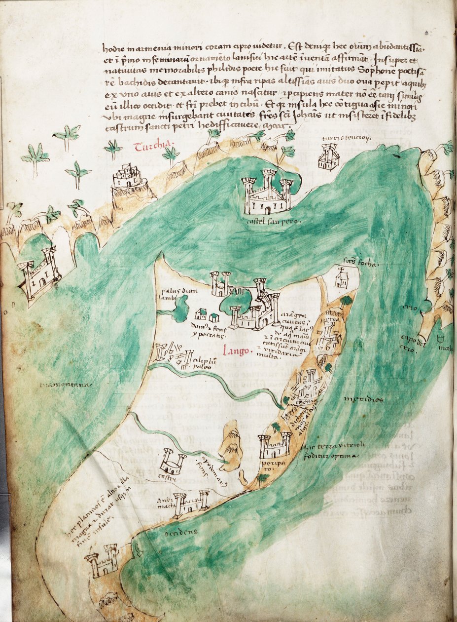 Mapa Kos i Bodrum, ok. 1420 r. (pergamin) autorstwa Cristoforo Buondelmonti