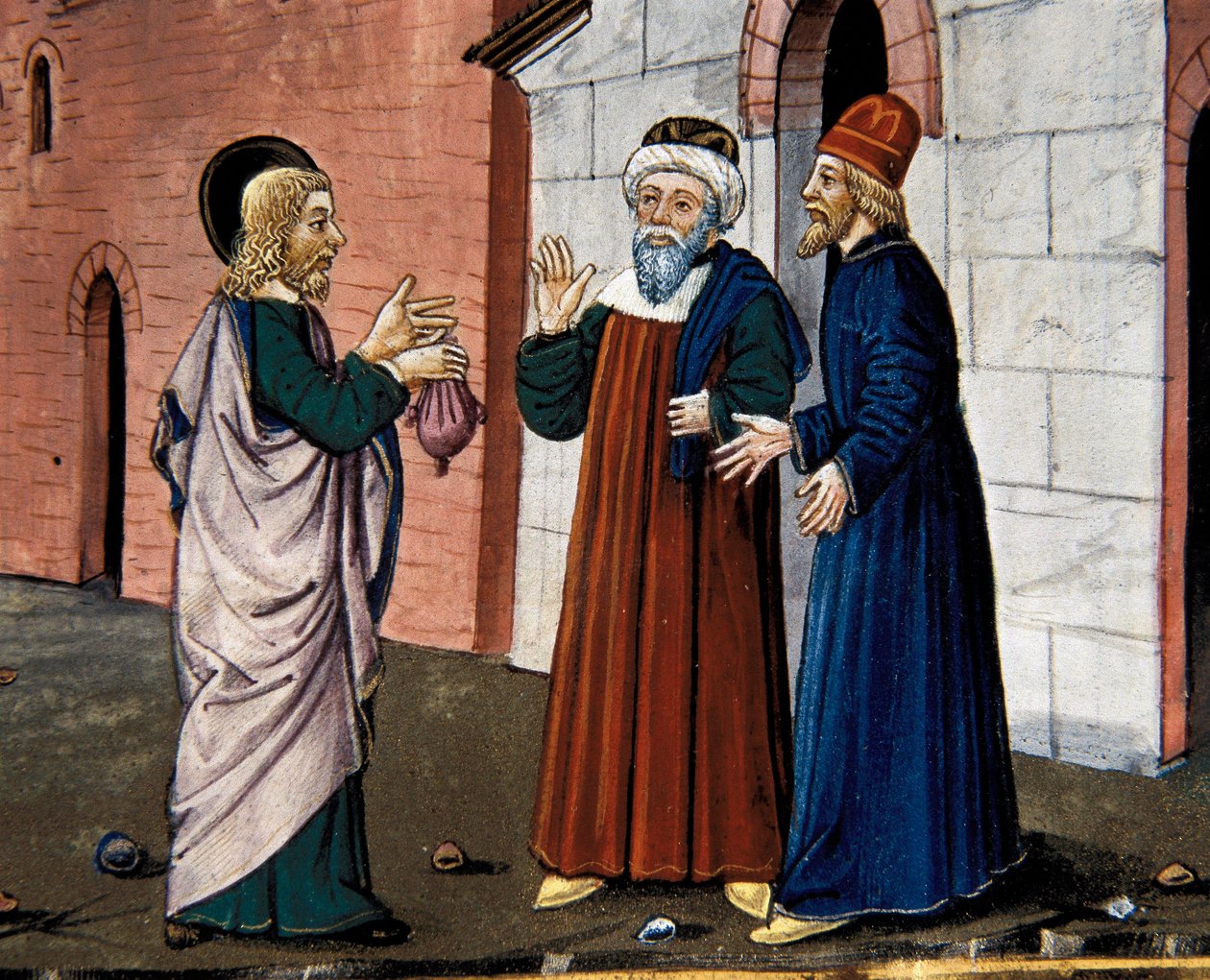 Judasz idzie do księdza i wyznaje zdradę Chrystusa, od Leggendario Sforza-Savoia autorstwa Cristoforo De Predis