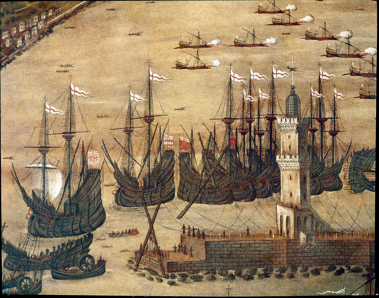 Widok na port w Genui. (Szczegóły. Olej na płótnie autorstwa Cristoforo Grassi or Grasso